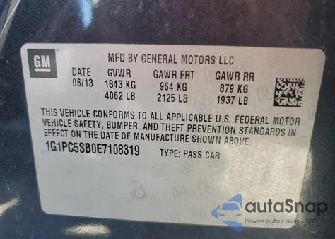 2014 Chevrolet Cruze Lt из США, поврежденный, VIN 1G1PC5SB0E7108319